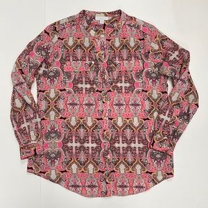 Charter Club Women’s Roll-Tab Sleeve Pink Paisley Blouse Size Petite Medium